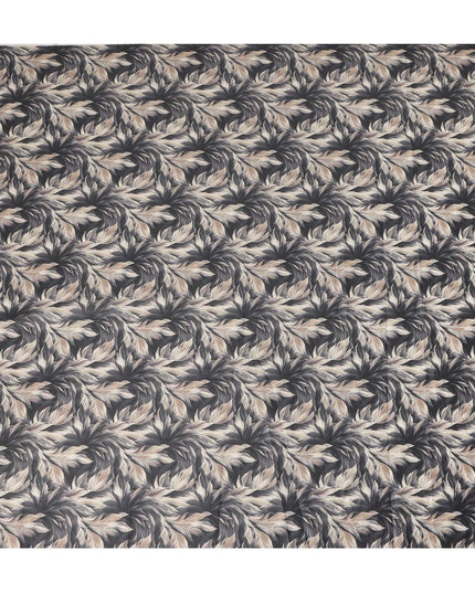 Charcoal Grey Leaf Printed Cotton Lawn Fabric Soft Lightweight Breathable Dressmaking Sewing Material 4.0 Meters Length 110 Cms Width India-D27618