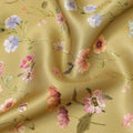 Olive Green Delicate Floral Allover Printed Premium Pure Silk Satin Fabric, 110 Cms, India-D27090