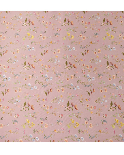 Blush Pink Delicate Floral Allover Printed Premium Pure Silk Satin Fabric, 110 Cms, India-D27086