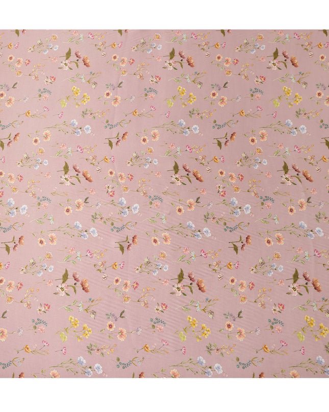 Blush Pink Delicate Floral Allover Printed Premium Pure Silk Satin Fabric, 110 Cms, India-D27086