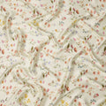 Ivory Cream Delicate Floral Allover Printed Premium Pure Silk Satin Fabric, 110 Cms, India-D27085