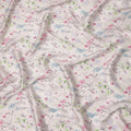 Ivory Pastel Floral Allover Printed Premium Pure Silk Satin Fabric, 110 Cms, India-D27079