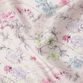 Ivory Pastel Floral Allover Printed Premium Pure Silk Satin Fabric, 110 Cms, India-D27079