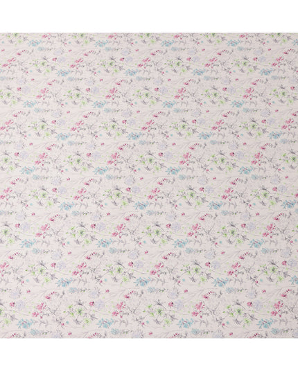 Ivory Pastel Floral Allover Printed Premium Pure Silk Satin Fabric, 110 Cms, India-D27079