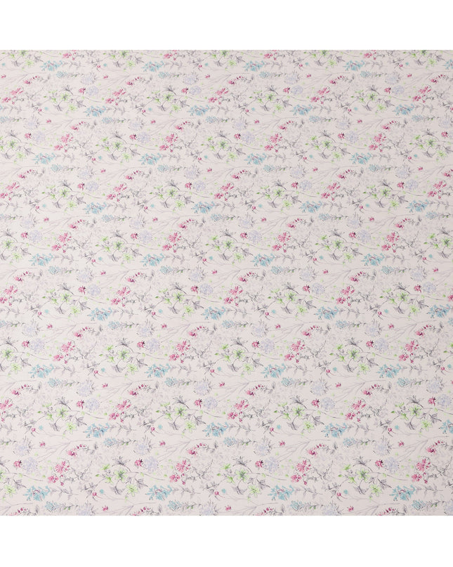 Ivory Pastel Floral Allover Printed Premium Pure Silk Satin Fabric, 110 Cms, India-D27079