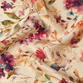 Ivory Cream Soft Watercolor Floral Printed Premium Pure Silk Satin Fabric, 110 Cms, India-D27089