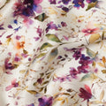 Ivory Cream Multicolor Floral Watercolor Printed Premium Pure Silk Satin Fabric, 110 Cms, India-D27093