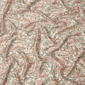 Ivory White Paisley Floral Allover Printed Premium Pure Silk Satin Fabric, 110 Cms, India-D27092