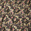 Black Multicolor Floral Allover Printed Premium Pure Silk Satin Fabric, 110 Cms, India-D27081