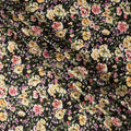 Black Multicolor Floral Allover Printed Premium Pure Silk Satin Fabric, 110 Cms, India-D27081