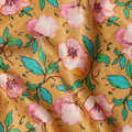 Mustard Yellow Floral Allover Printed Premium Pure Silk Satin Fabric, 110 Cms, India-D27082