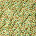 Pistachio Green Multicolor Paisley Floral Printed Premium Pure Silk Satin Fabric, 110 Cms, India-D27077