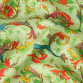 Pistachio Green Multicolor Paisley Floral Printed Premium Pure Silk Satin Fabric, 110 Cms, India-D27077