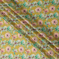 Mustard Yellow Soft Floral Allover Printed Premium Pure Silk Satin Fabric, 110 Cms, India-D27087