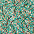 Teal Green Floral Allover Printed Premium Pure Silk Satin Fabric, 110 Cms, India-D27076