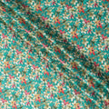 Teal Green Floral Allover Printed Premium Pure Silk Satin Fabric, 110 Cms, India-D27076