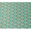 Teal Green Floral Allover Printed Premium Pure Silk Satin Fabric, 110 Cms, India-D27076