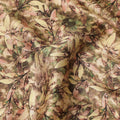 Olive Brown Leafy Allover Printed Premium Pure Silk Satin Fabric, 110 Cms, India-D27083