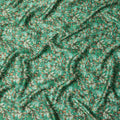 Emerald Green Leafy Allover Printed Premium Pure Silk Satin Fabric, 110 Cms, India-D27080