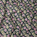 Deep Teal Green Floral Allover Printed Premium Pure Silk Satin Fabric, 110 Cms, India-D27084