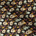 Black Floral Allover Printed Premium Pure Silk Satin Fabric, 110 Cms, India-D27075