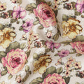 Ivory Cream Vintage Rose Floral Allover Printed Premium Pure Silk Satin Fabric, 110 Cms, India-D27091