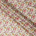 Ivory Cream Vintage Rose Floral Allover Printed Premium Pure Silk Satin Fabric, 110 Cms, India-D27091