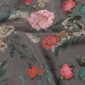 Grey Floral Printed Silk Crepe Fabric Soft Lightweight Breathable Material for Dressmaking Sewing Craft Apparel Use 110 Cms Width India Origin-D27287 - Regal Fabrics