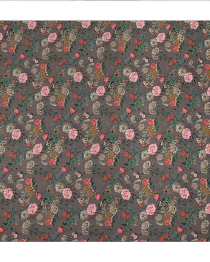 Grey Floral Printed Silk Crepe Fabric Soft Lightweight Breathable Material for Dressmaking Sewing Craft Apparel Use 110 Cms Width India Origin-D27287 Regal Fabrics