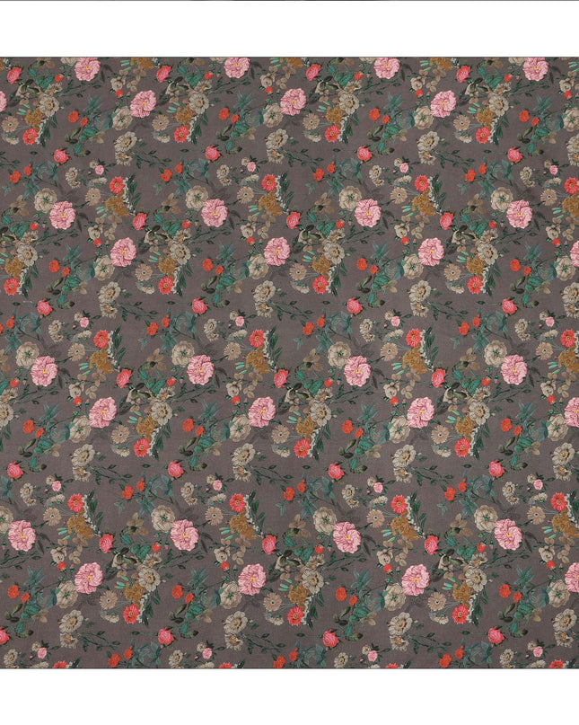 Grey Floral Printed Silk Crepe Fabric Soft Lightweight Breathable Material for Dressmaking Sewing Craft Apparel Use 110 Cms Width India Origin-D27287