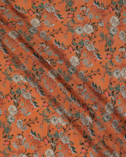 Orange Floral Printed Silk Crepe Fabric Soft Flowing Lightweight Luxurious Material for Dressmaking Sewing Apparel Craft Use 110 Cms Width India Origin-D27295 Regal Fabrics