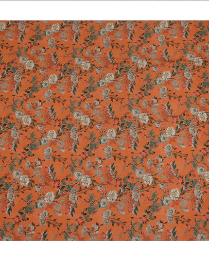 Orange Floral Printed Silk Crepe Fabric Soft Flowing Lightweight Luxurious Material for Dressmaking Sewing Apparel Craft Use 110 Cms Width India Origin-D27295 Regal Fabrics