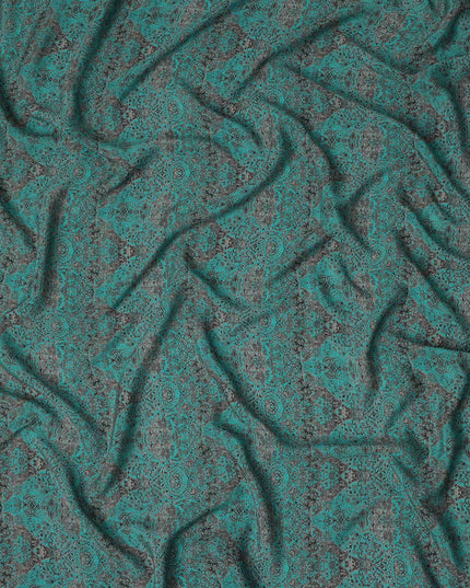 Green Geometric Pure Silk Crepe Fabric 110cm - 1328300