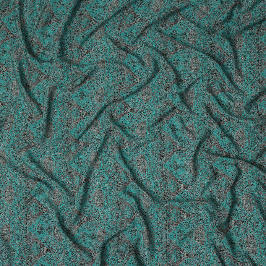 Green Geometric Pure Silk Crepe Fabric 110cm - 1328300