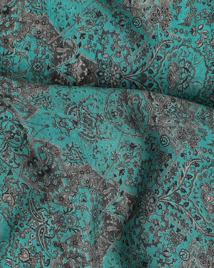 Green Geometric Pure Silk Crepe Fabric 110cm - 1328300