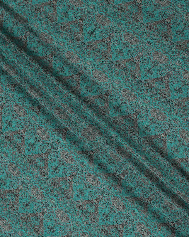 Green Geometric Pure Silk Crepe Fabric 110cm - 1328300