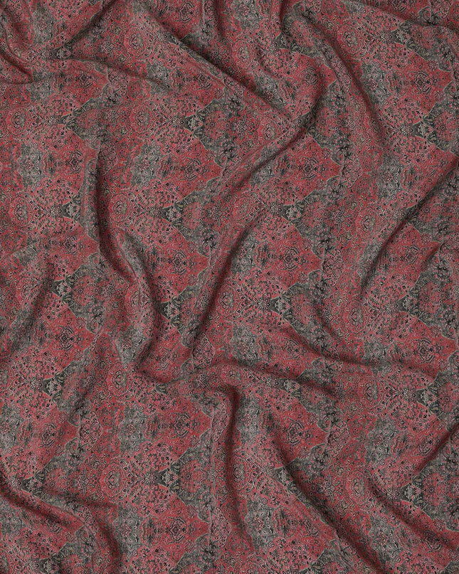 Rust Red Black Vintage Paisley Floral Printed Pure Silk Crepe Fabric Lightweight Soft Draping Dress Material 110 Cms Width India Origin-D28797 Regal Fabrics