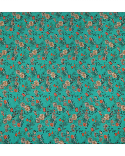 Teal Green Floral Printed Silk Crepe Fabric Soft Flowing Lightweight Luxurious Material for Dressmaking Sewing Apparel Craft Use 110 Cms Width India Origin-D27300 Regal Fabrics