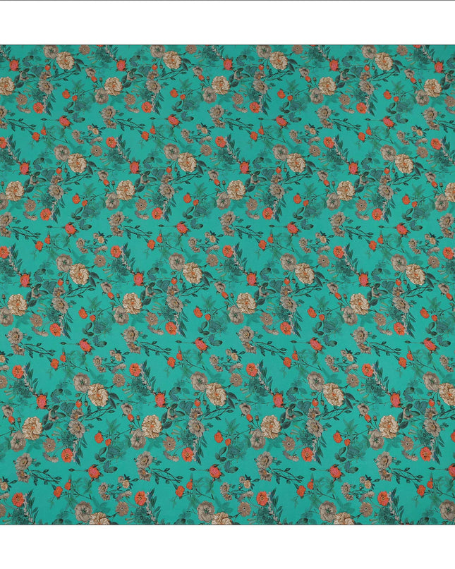 Teal Green Floral Printed Silk Crepe Fabric Soft Flowing Lightweight Luxurious Material for Dressmaking Sewing Apparel Craft Use 110 Cms Width India Origin-D27300