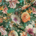 Green Floral Pure Silk Crepe Fabric 110cm - 1328348