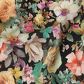 Black Floral Pure Silk Crepe Fabric 110cm - 1328355