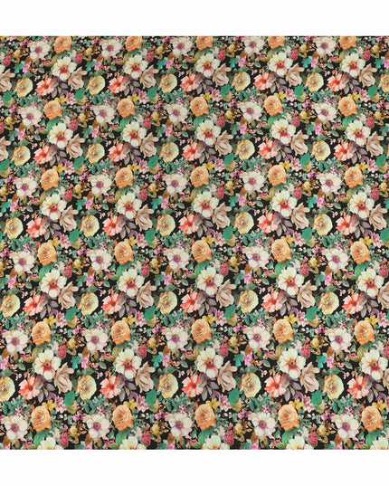 Black Floral Pure Silk Crepe Fabric 110cm - 1328355