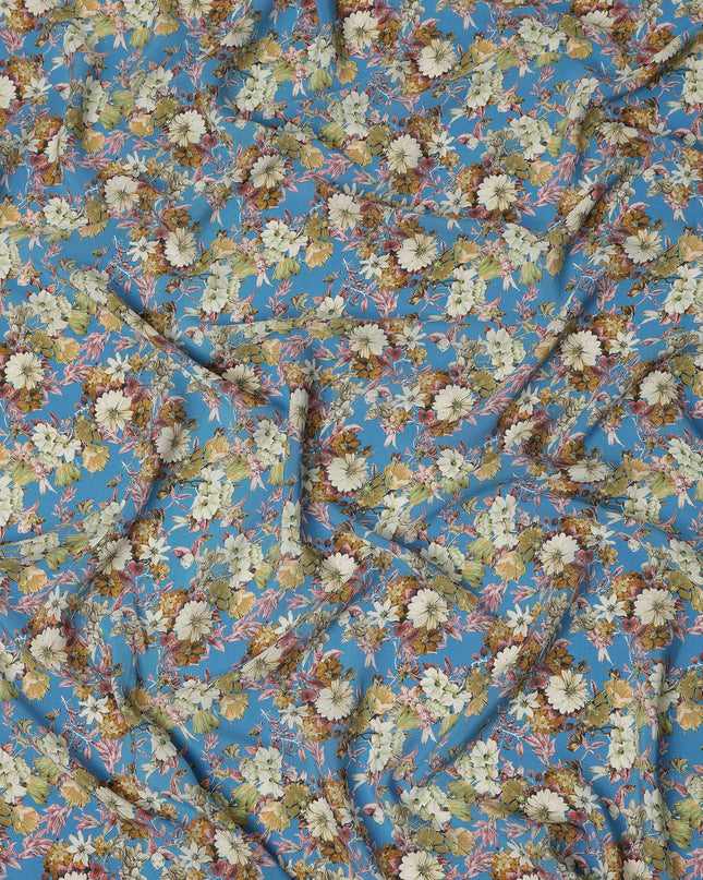 Blue Floral Printed Silk Crepe Fabric Soft Lightweight Breathable Material for Dressmaking Sewing Apparel Craft Use 110 Cms Width India Origin-D27292