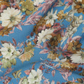 Blue Floral Printed Silk Crepe Fabric Soft Lightweight Breathable Material for Dressmaking Sewing Apparel Craft Use 110 Cms Width India Origin-D27292 Regal Fabrics