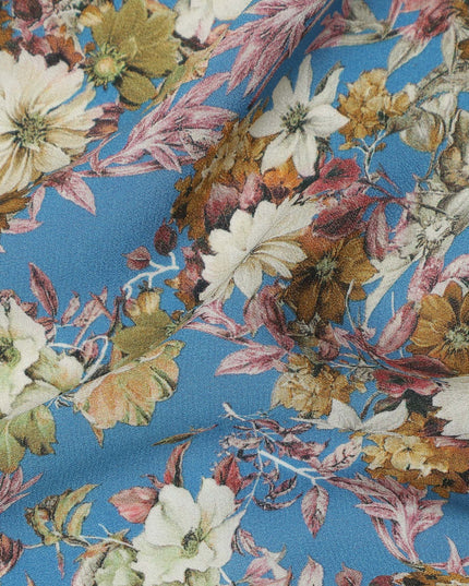 Blue Floral Printed Silk Crepe Fabric Soft Lightweight Breathable Material for Dressmaking Sewing Apparel Craft Use 110 Cms Width India Origin-D27292 Regal Fabrics
