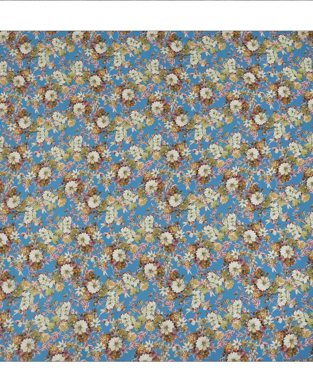 Blue Floral Printed Silk Crepe Fabric Soft Lightweight Breathable Material for Dressmaking Sewing Apparel Craft Use 110 Cms Width India Origin-D27292