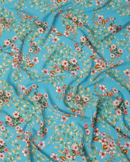 Blue Floral Printed Silk Crepe Fabric Soft Lightweight Breathable Material for Dressmaking Crafting Sewing Apparel 110 Cms Width India Origin-D27286 - Regal Fabrics