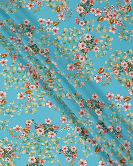 Blue Floral Printed Silk Crepe Fabric Soft Lightweight Breathable Material for Dressmaking Crafting Sewing Apparel 110 Cms Width India Origin-D27286 - Regal Fabrics