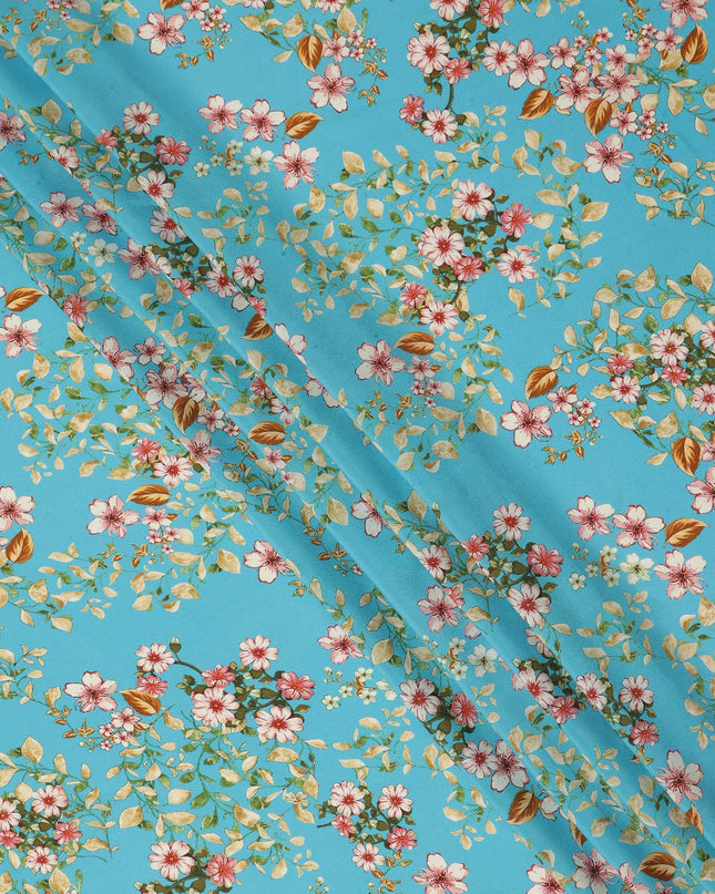 Blue Floral Printed Silk Crepe Fabric Soft Lightweight Breathable Material for Dressmaking Crafting Sewing Apparel 110 Cms Width India Origin-D27286