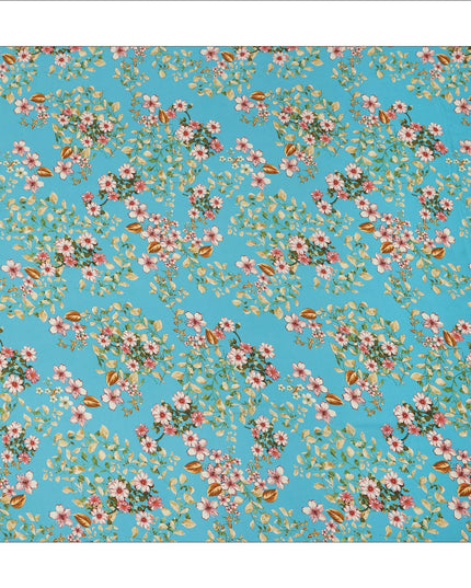 Blue Floral Printed Silk Crepe Fabric Soft Lightweight Breathable Material for Dressmaking Crafting Sewing Apparel 110 Cms Width India Origin-D27286 - Regal Fabrics